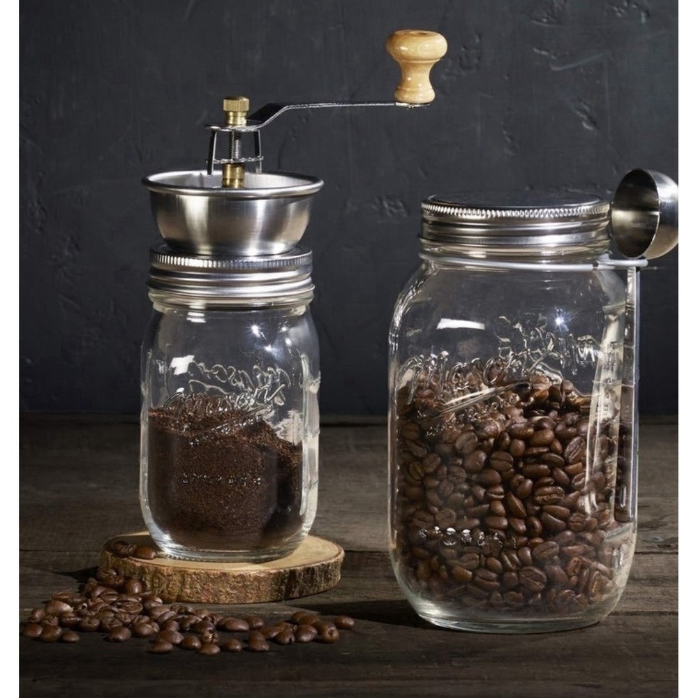 Mason Craft & More 4-Piece Manual Coffee Grinder Set Glass Jars TTU-V1590